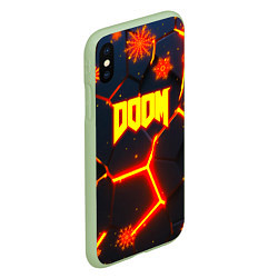 Чехол iPhone XS Max матовый Doom плиты лого в огне, цвет: 3D-салатовый — фото 2
