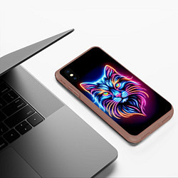 Чехол iPhone XS Max матовый Суровый неоновый кот, цвет: 3D-коричневый — фото 2