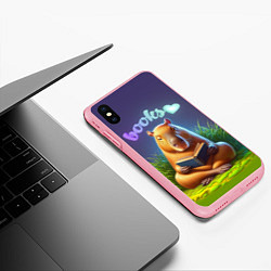 Чехол iPhone XS Max матовый Капибара любит книги, цвет: 3D-баблгам — фото 2