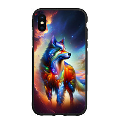 Чехол iPhone XS Max матовый Космический красочный волк