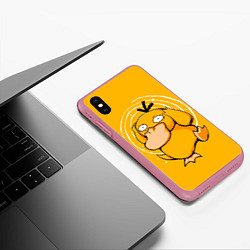 Чехол iPhone XS Max матовый Псидак желтая утка покемон, цвет: 3D-малиновый — фото 2
