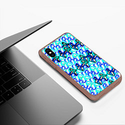 Чехол iPhone XS Max матовый Синий узор и бело-чёрная обводка, цвет: 3D-коричневый — фото 2