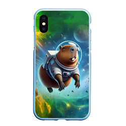 Чехол iPhone XS Max матовый Капибара в космосе - нейросеть, цвет: 3D-голубой