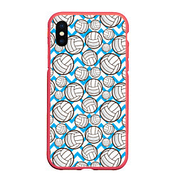 Чехол iPhone XS Max матовый Мячи волейбольные паттерн, цвет: 3D-красный