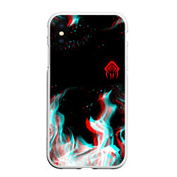 Чехол iPhone XS Max матовый Warframe огонь глитч