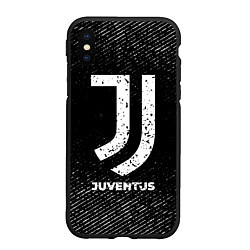 Чехол iPhone XS Max матовый Juventus с потертостями на темном фоне, цвет: 3D-черный