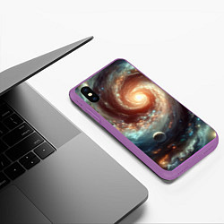 Чехол iPhone XS Max матовый Далёкая неоновая галактика - нейросеть, цвет: 3D-фиолетовый — фото 2