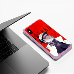 Чехол iPhone XS Max матовый Джотаро Куджо на фоне звездочек из ДжоДжо, цвет: 3D-сиреневый — фото 2