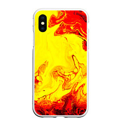 Чехол iPhone XS Max матовый Красные и желтые разводы, цвет: 3D-белый