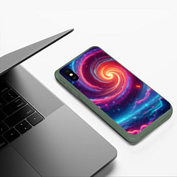 Чехол iPhone XS Max матовый Яркая неоновая галактика - нейросеть, цвет: 3D-темно-зеленый — фото 2