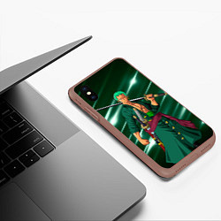 Чехол iPhone XS Max матовый Зоро Ророноа с катаной из Ван писа, цвет: 3D-коричневый — фото 2