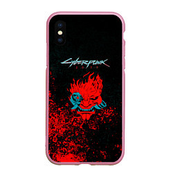 Чехол iPhone XS Max матовый Cyberpunk 2077 брызги красок, цвет: 3D-розовый