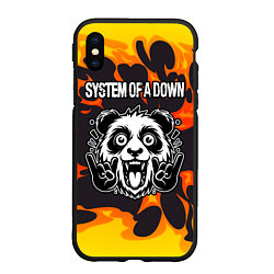 Чехол iPhone XS Max матовый System of a Down рок панда и огонь, цвет: 3D-черный