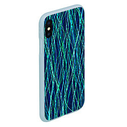 Чехол iPhone XS Max матовый Тёмно-синий абстрактный неоновые линии, цвет: 3D-голубой — фото 2