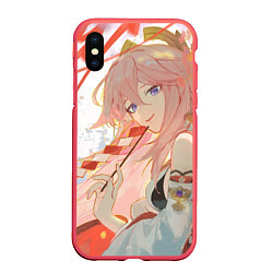 Чехол iPhone XS Max матовый Genshin Impact Яэ Miko smile kitsune, цвет: 3D-красный