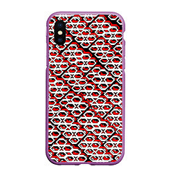 Чехол iPhone XS Max матовый Красно-белый узор на чёрном фоне, цвет: 3D-фиолетовый
