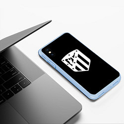 Чехол iPhone XS Max матовый Атлетико Мадрид белое лого фк, цвет: 3D-голубой — фото 2