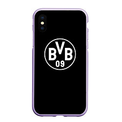 Чехол iPhone XS Max матовый Borussia sport fc белое лого, цвет: 3D-светло-сиреневый