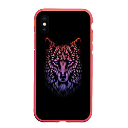 Чехол iPhone XS Max матовый Realistic gradient wolf, цвет: 3D-красный