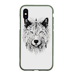 Чехол iPhone XS Max матовый Фантастический волк, цвет: 3D-темно-зеленый