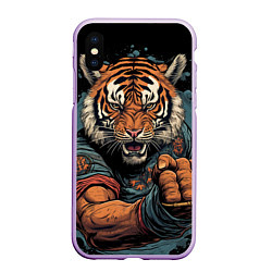 Чехол iPhone XS Max матовый Тигр в стойке тайский бокс