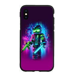 Чехол iPhone XS Max матовый Cyberpunk and Minecraft - collaboration ai art