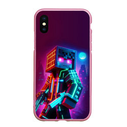 Чехол iPhone XS Max матовый Cyberpunk and Minecraft - collaboration ai art