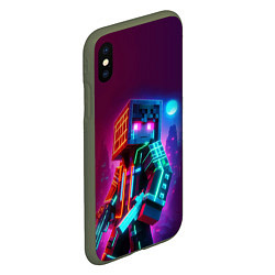 Чехол iPhone XS Max матовый Cyberpunk and Minecraft - collaboration ai art, цвет: 3D-темно-зеленый — фото 2