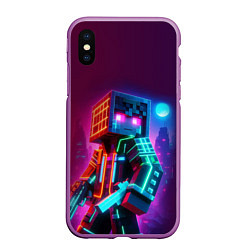 Чехол iPhone XS Max матовый Cyberpunk and Minecraft - collaboration ai art