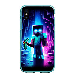 Чехол iPhone XS Max матовый Minecraft - neon character ai art