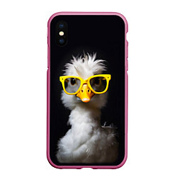 Чехол iPhone XS Max матовый Белый гусь в желтых очках на черном фоне