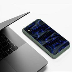 Чехол iPhone XS Max матовый Темно синие карбоновые волны, цвет: 3D-темно-зеленый — фото 2