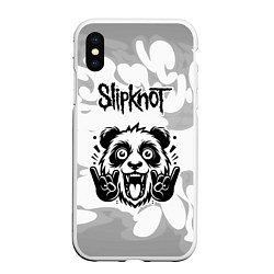 Чехол iPhone XS Max матовый Slipknot рок панда на светлом фоне, цвет: 3D-белый