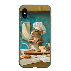 Чехол iPhone XS Max матовый Крыса шеф повар на кухне, цвет: 3D-темно-зеленый