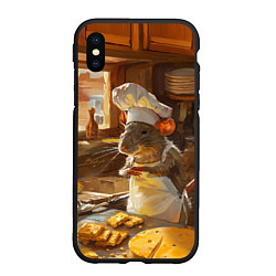 Чехол iPhone XS Max матовый Крыса повар готовит на кухне, цвет: 3D-черный