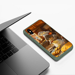 Чехол iPhone XS Max матовый Крыса повар готовит на кухне, цвет: 3D-темно-зеленый — фото 2