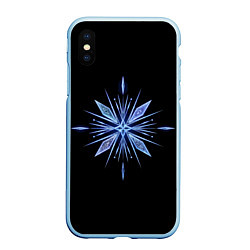 Чехол iPhone XS Max матовый Голубая снежинка на черном фоне