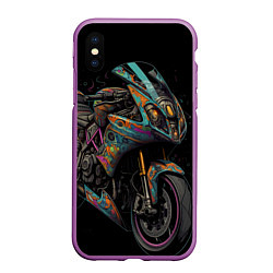 Чехол iPhone XS Max матовый Темный мотоцикл на черном фоне