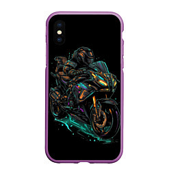 Чехол iPhone XS Max матовый Темный мотоцикл на черном фоне, цвет: 3D-фиолетовый