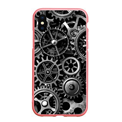 Чехол iPhone XS Max матовый Стимпанк стальные механизмы паттерн