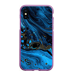 Чехол iPhone XS Max матовый Черные и синие сияющие волны