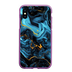 Чехол iPhone XS Max матовый Синяя абстракция с золотым напылением, цвет: 3D-фиолетовый