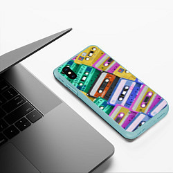 Чехол iPhone XS Max матовый Аудио кассеты разноцветные, цвет: 3D-мятный — фото 2