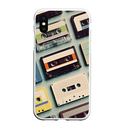 Чехол iPhone XS Max матовый Ретро аудио кассеты, цвет: 3D-белый