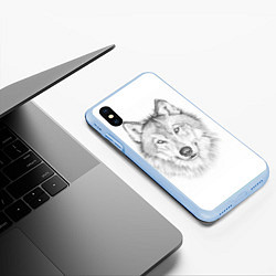 Чехол iPhone XS Max матовый Нарисованный волк зубами щёлк, цвет: 3D-голубой — фото 2