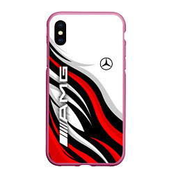 Чехол iPhone XS Max матовый Mercedes benz AMG - белый с красным