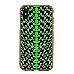 Чехол iPhone XS Max матовый Зелёные киберпанк ячейки на чёрном фоне, цвет: 3D-коричневый