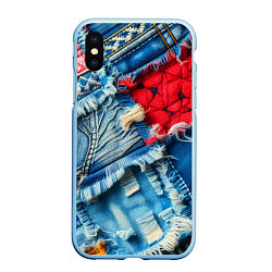 Чехол iPhone XS Max матовый Авангардный джинсовый пэчворк - нейросеть, цвет: 3D-голубой