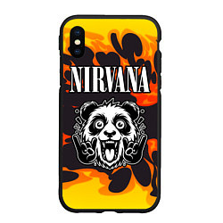 Чехол iPhone XS Max матовый Nirvana рок панда и огонь, цвет: 3D-черный