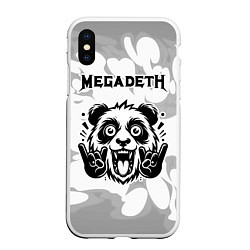 Чехол iPhone XS Max матовый Megadeth рок панда на светлом фоне, цвет: 3D-белый